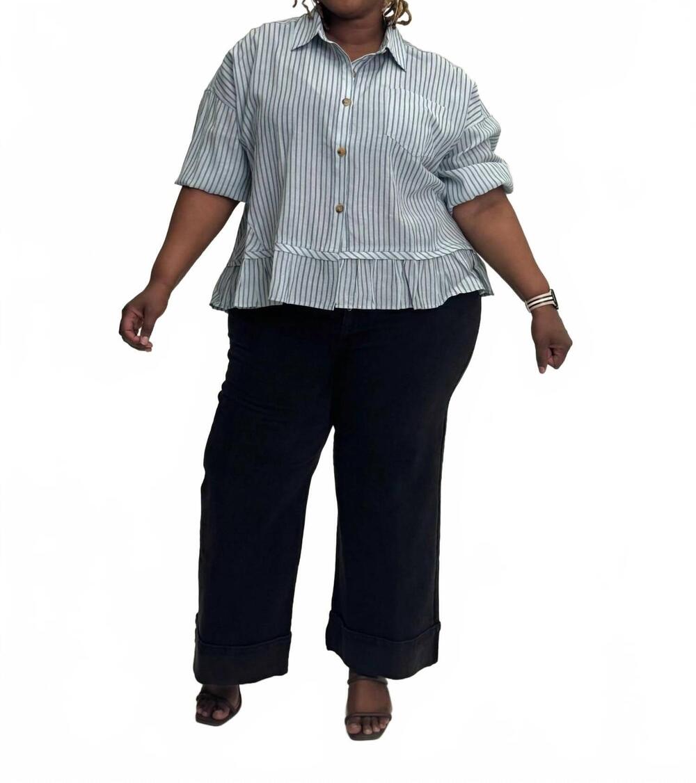 NEW ODDI striped button-up blouse - plus in cloud